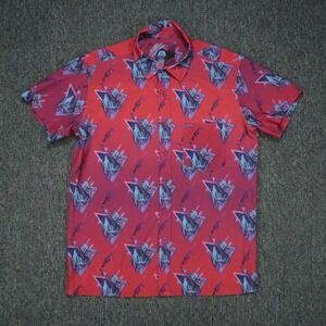 Retro Rifle Shirt Mens Medium Red Blue Deathwave All Over Print Short Sleeve